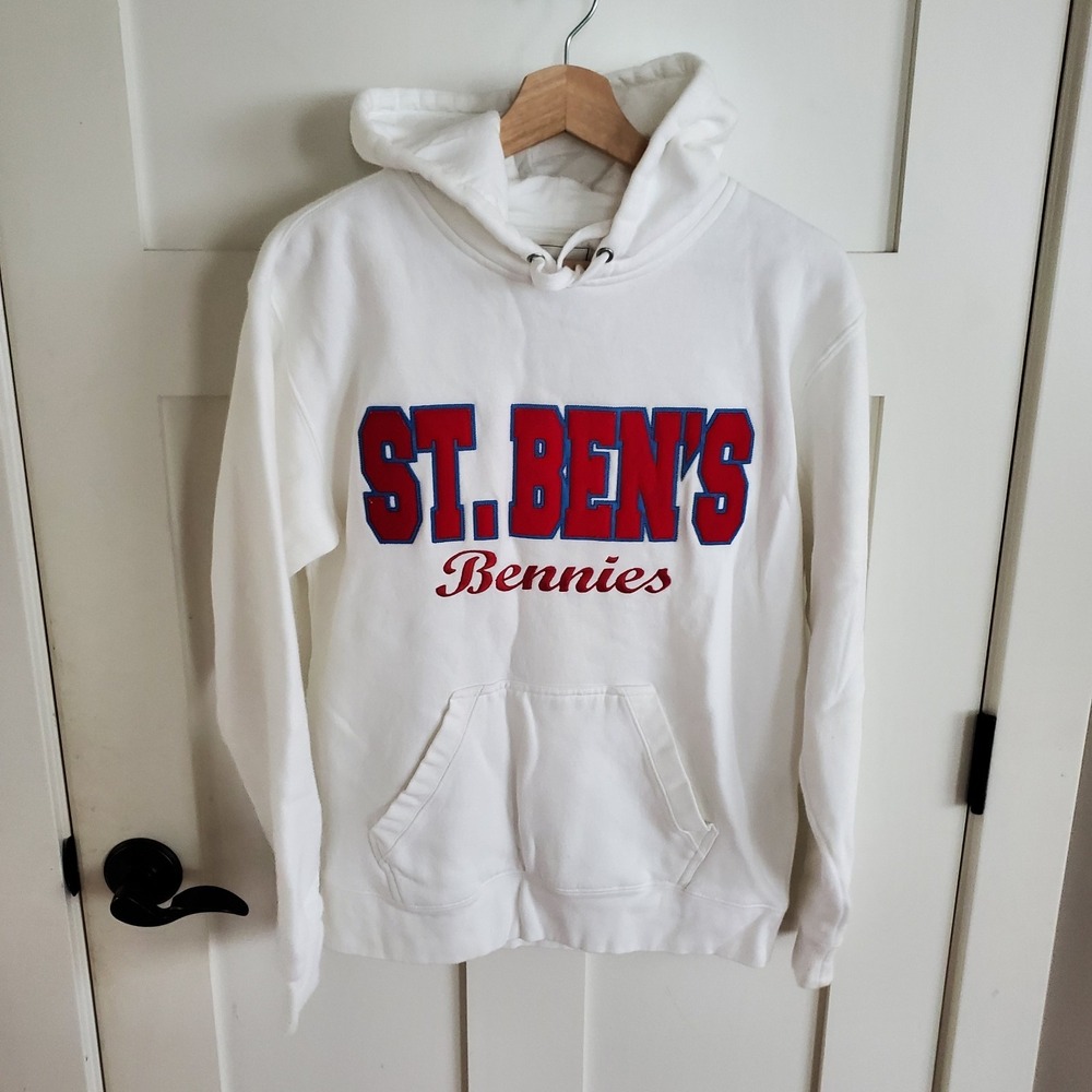 VTG St. Ben's Bennies Hoodie Sweatshirt Adult S White Embroidered Saint Benedict